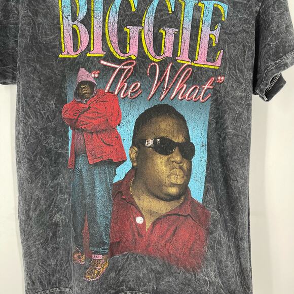 Biggie "The What" Graphic Band T-Shirt Gray Vintage Faded Tie Dye Small NWOT - Picture 5 of 6